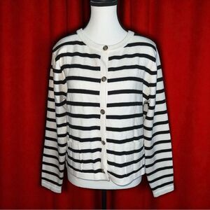 LILLUSORY striped cardigan sweater with gold buttons front side pockets. Medium